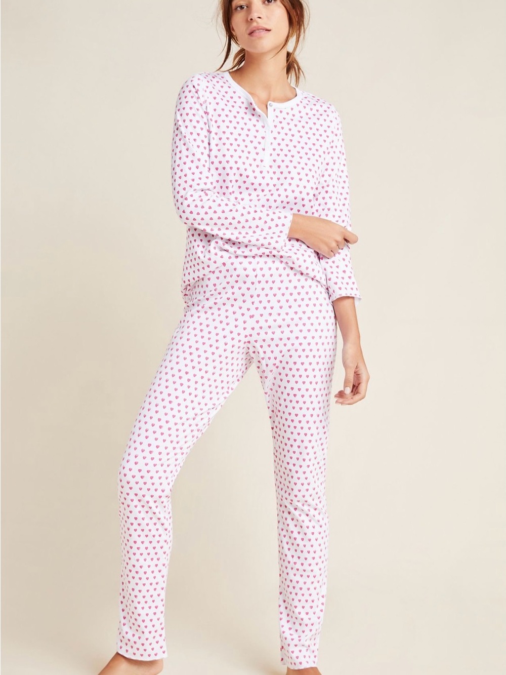 Women’s Roller Rabbit Pink Heart-Print Long Sleeve Pajama Set